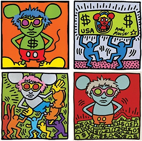 Schilderij van Keith Haring - die muis moet Andy Warhol voorstellen