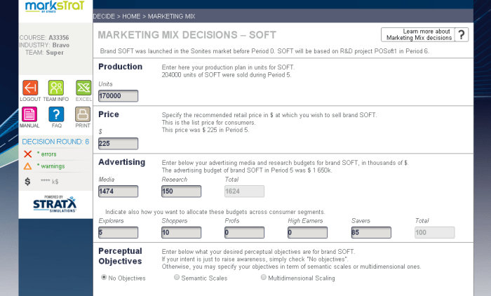 Een deel van de beslissingen in MarkStrat