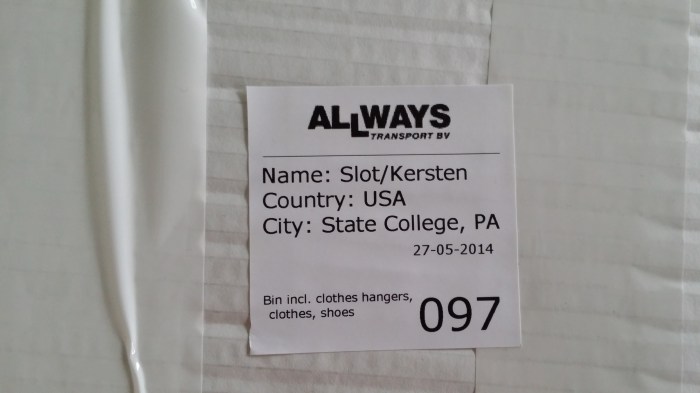 Onze spullen zitten in totaal 97 verpakkingen