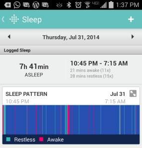Slaaplogboek van de FitBit. Ik ben tig keer wakker en tig keer onrustig gedurende een nacht...