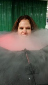 Ik in mijn eerste halve minuut in de cryotherapy cabine