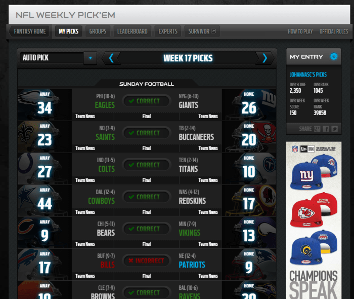De Weekly Pick'em (toto) van de NFL
