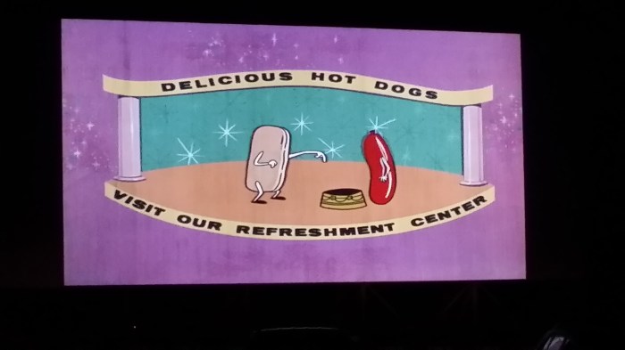 Met schitterende ouderwetse pauze-filmpjes om consumptie bij de snackbar te sponsoren!