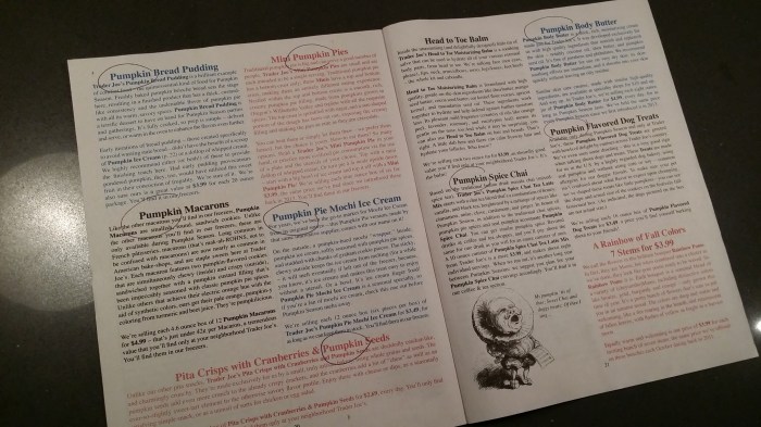 In de folder van de plaatselijke Trader Joe's supermarkt: everything pumpkin!