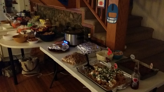 Pannenkoeken, chili, kip-in-spek, desserts, quacemole, en heel veel zoetigheid!