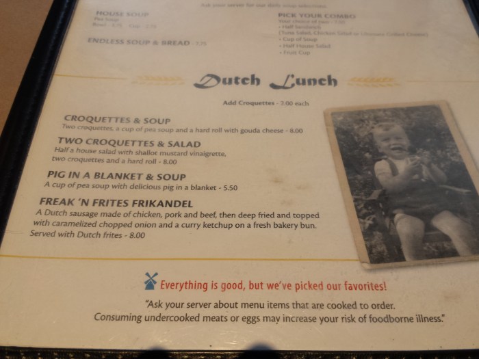 Het Nederlandse menu van De Boer Bakkerij en Restaurant